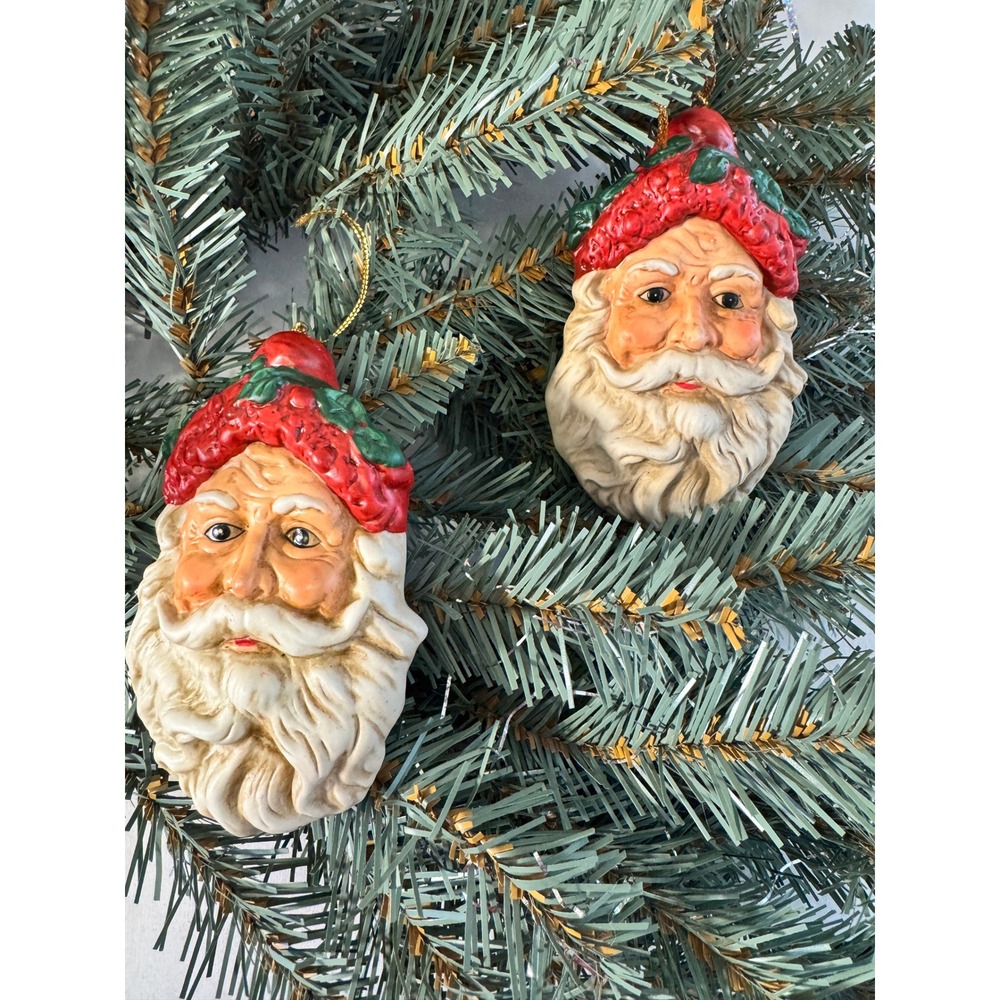 Unbranded Santa Claus Ornaments Unisex OS Red White Vintage Style Set of 2